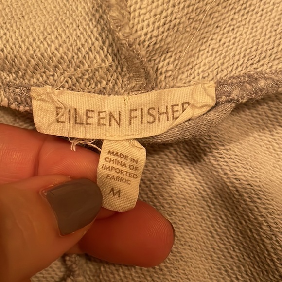 EILEEN FISHER Sweatshirt Open Waterfall Front Cardigan Organic Cotton Gray Sz M - Picture 4 of 6